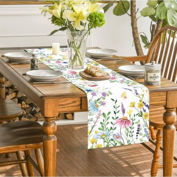 Table Runner 13x72in Woven Polyester Spring Summer Floral - Picture 1 of 3